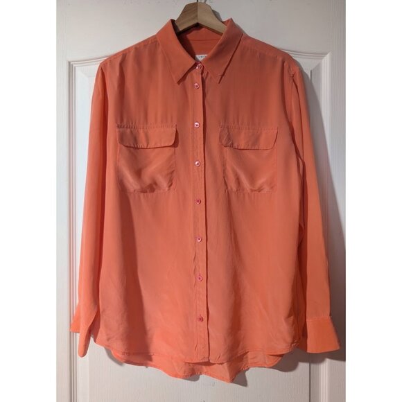 Equipment | Signature Slim Fit Silk Button-Up Shirt In Living Coral - Picture 6 of 14